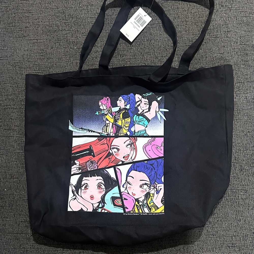 KPOP Demon Hunters Black Graphic Tote Bag